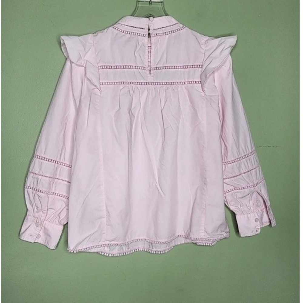 J. Crew Peasant Light Pink Smocked Ruffle Blouse Embroidery Boho Cottage Cotton - Picture 2 of 9
